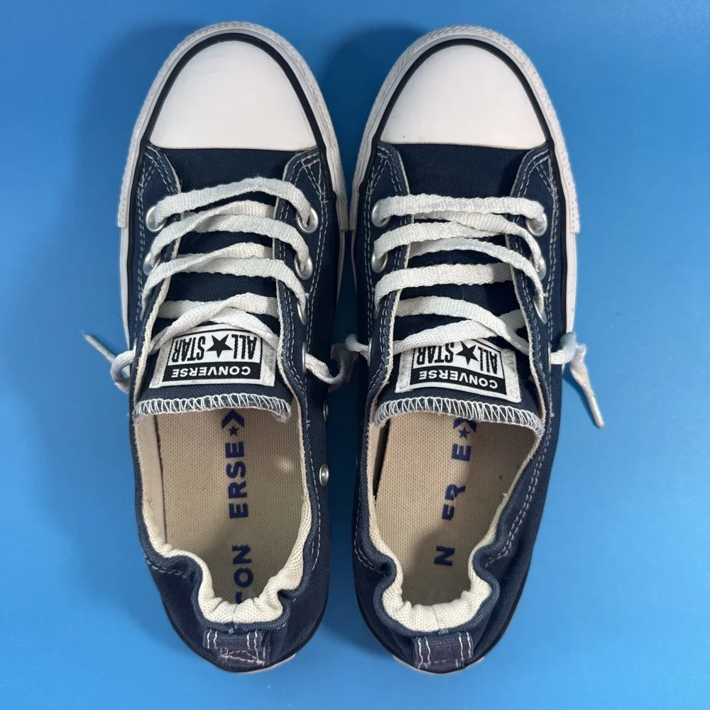 Size 8Women's Converse All Star Low Top Shoes Dark Blue Scrunchie Back - Picture 3 of 6